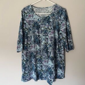 J.Jill Pure Jill Blue Printed Wrap Tunic Size XL